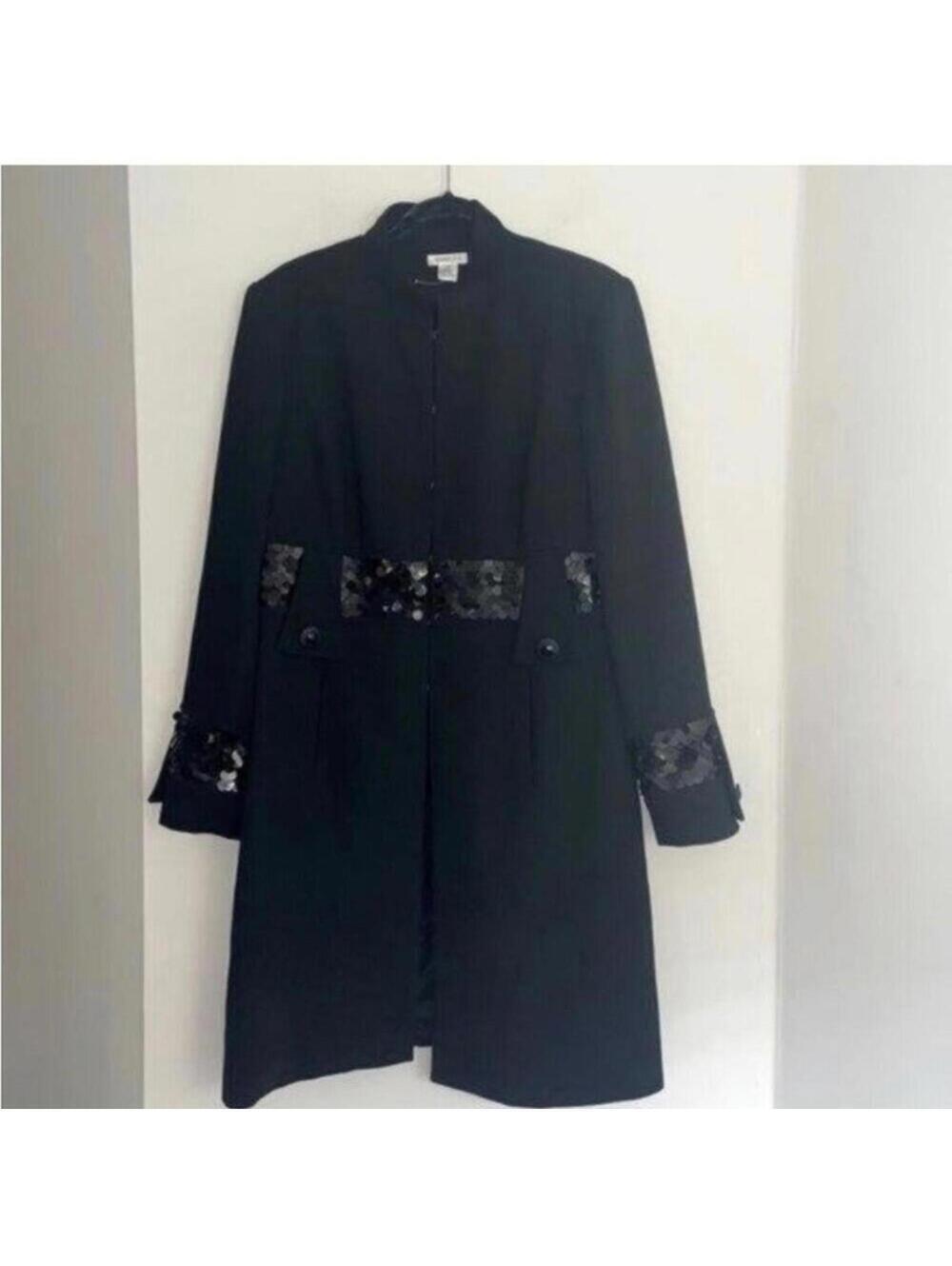Harold’s Plus Size Black Long Sleeve Sparkle Sequin Trench Coat Jacket